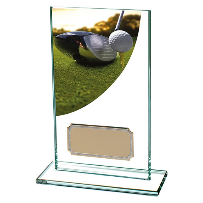 GOLF DRIVER COLOUR-CURVE JADE CRYSTAL GLASS AWARD - 5 SIZES - 12.5CM TO 20CM